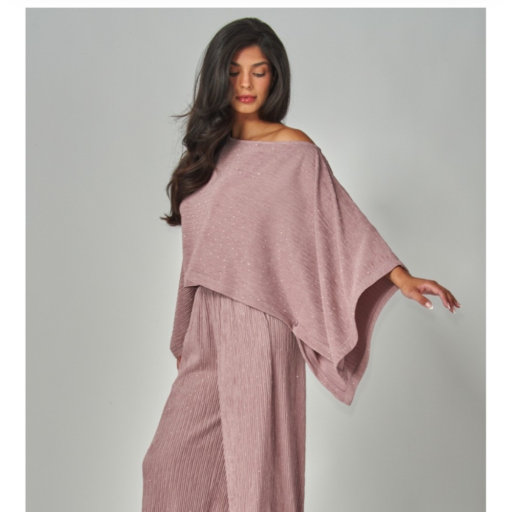 Elegant Dusty Rose Two-Piece Poncho Pantsuit